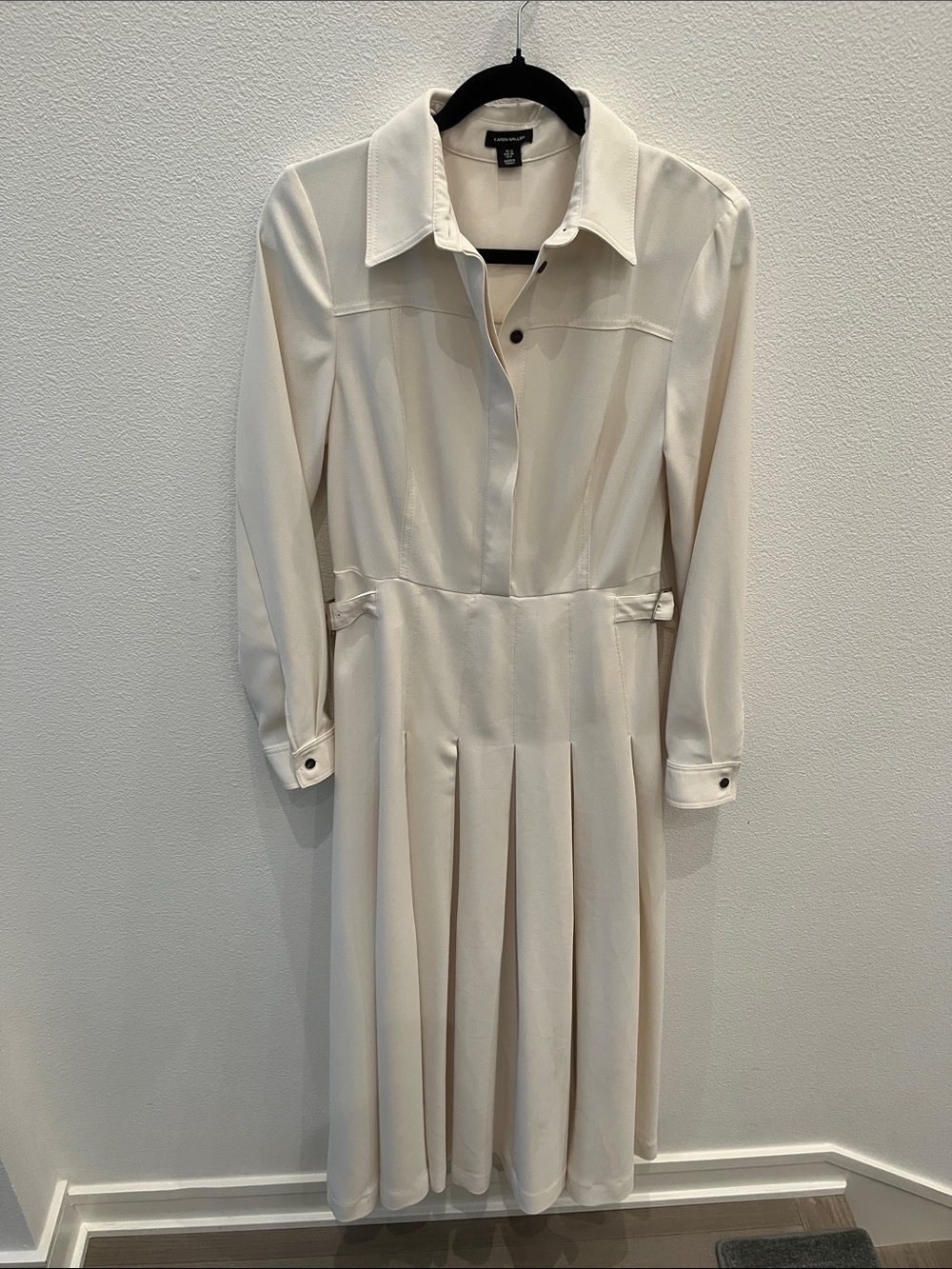 Karen Millen Tailor Crepe Pleated Midi Shirt Dress 6 Old Money - Picture 5 of 8